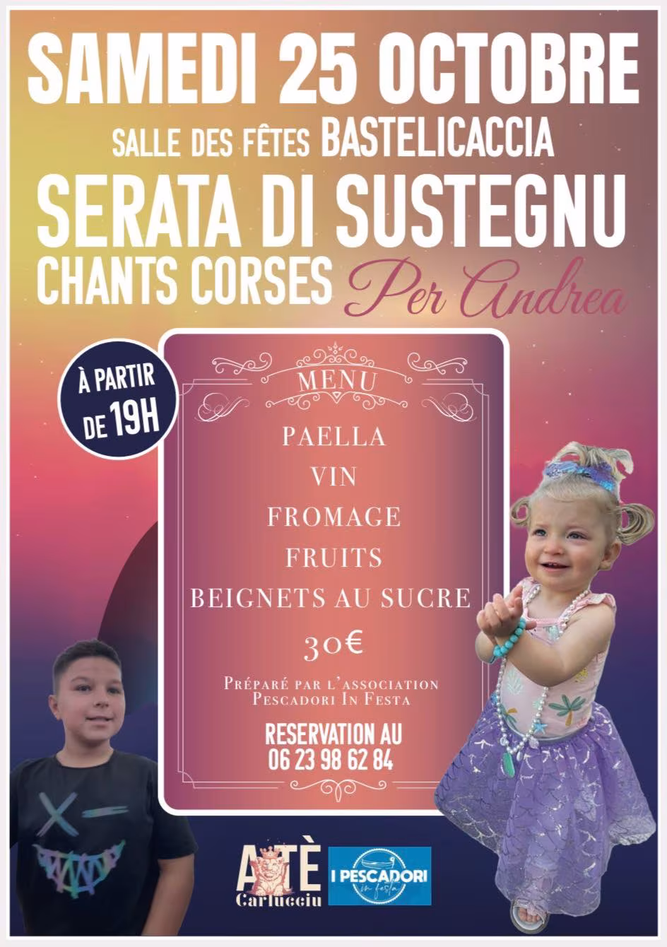 Affiche de repas caritatif pour soutenir Andréa